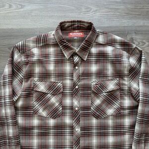 Simms Western Long Sleeve Shirt Fishing Pearl Snap Shadow Plaid XL
